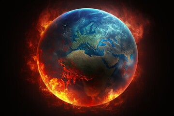 The planet is suffering from an increase in global temperatures, driven by climate change and global warming, causing heat waves and the melting of polar ice caps on Earth, Generative AI