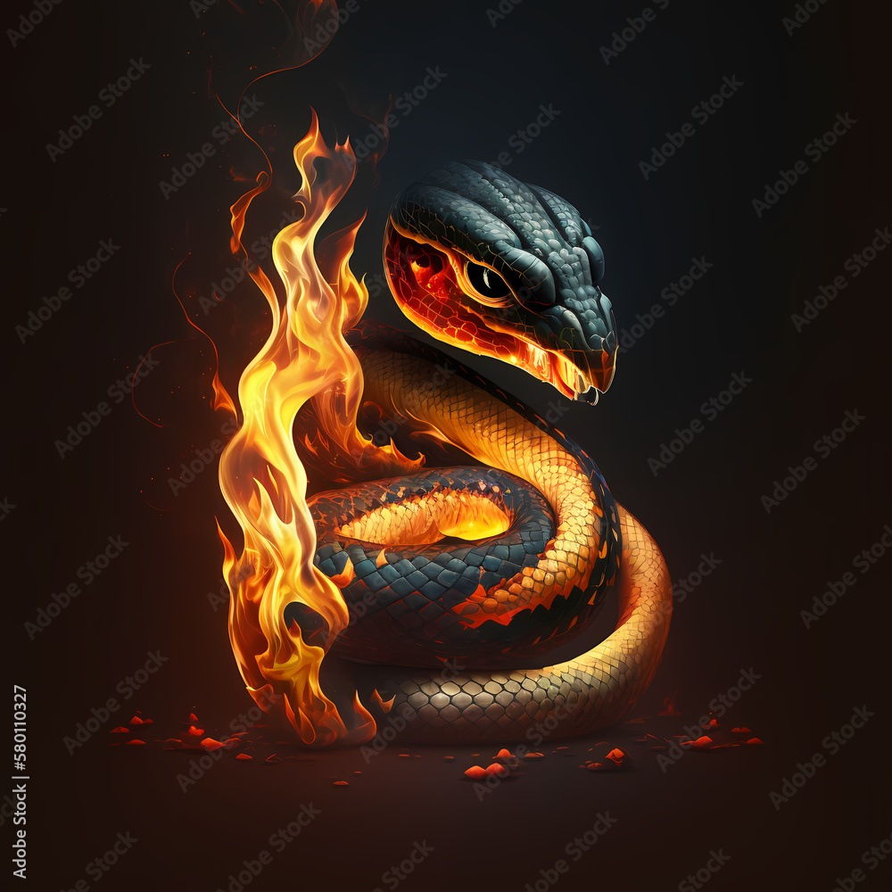 Wall mural Snake On Fire. Generative AI