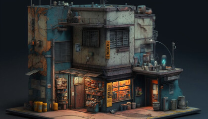 Fototapeta na wymiar a miniature diagrama of a cyberpunk street