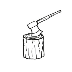 Axe in stump icon. Vector. Line style.