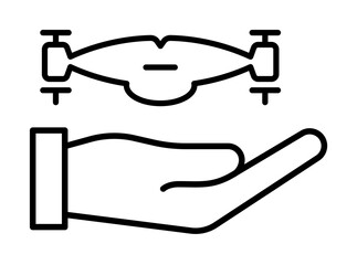 hand with a drone field outline icon on light background