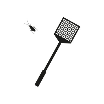 Fly swatter and insect icon. Vector. Flat design.