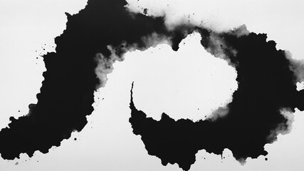 Grunge brush strokes ink paint, black ink blot, abstract black water color on white background