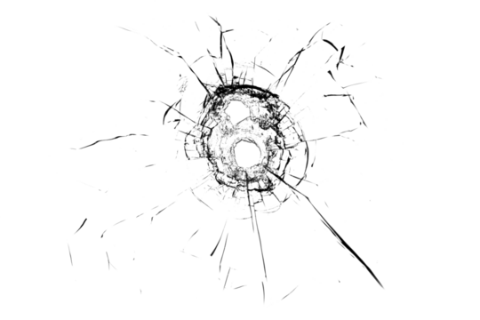 Broken glass from a bullet. Texture of broken glass.