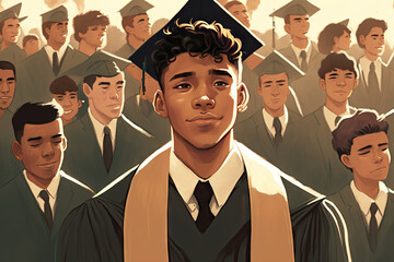  Happy young Latino boy at a graduation ceremony created with Generative AI technology