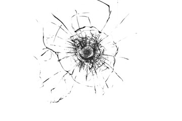 Broken glass from a bullet. Texture of broken glass.