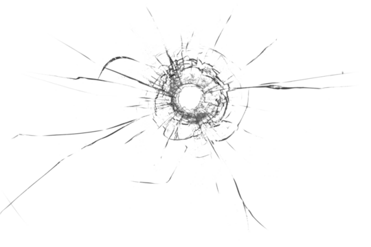 Broken glass from a bullet. Texture of broken glass.