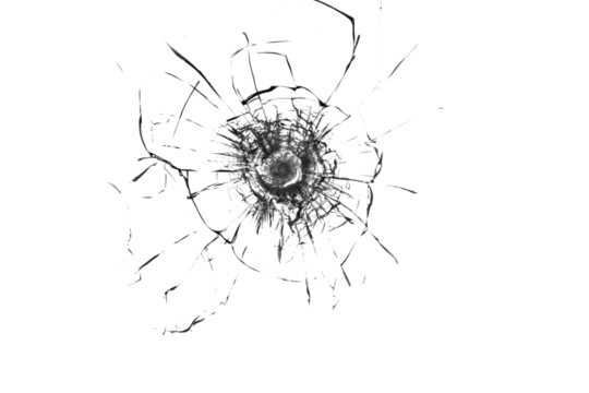 Broken glass from a bullet. Texture of broken glass.