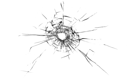 Broken glass from a bullet. Texture of broken glass.