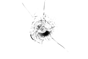 Broken glass from a bullet. Texture of broken glass.