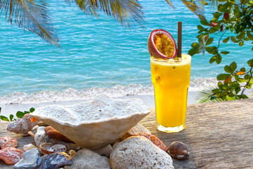 Cocktail with Passionfruit on the Beach