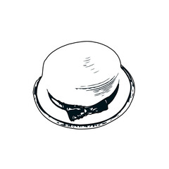 Black and white sketch of a hat with transparent background