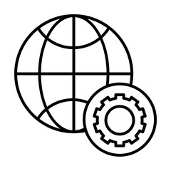 Gear icon. Simple line, outline of globe icons for ui and ux, website or mobile application on white background