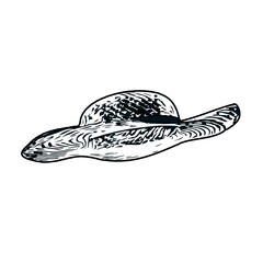 Black and white sketch of a hat with transparent background