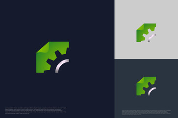 folded gear technology industry machine concept logo Template Design Vector