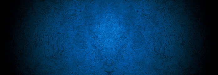 Old wall pattern texture cement blue dark abstract  blue color design are light with black gradient background.