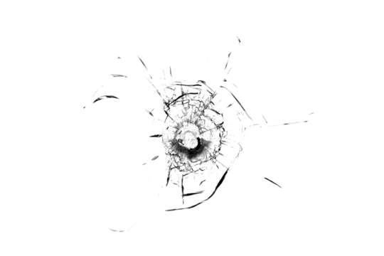 Broken glass from a bullet. Texture of broken glass.