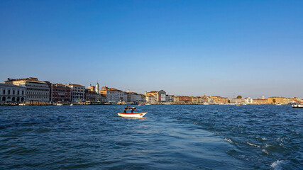 Panoramic view of Venice from the perspective of the sea. 