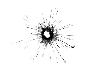 The texture of broken glass. Bullet hole - obrazy, fototapety, plakaty
