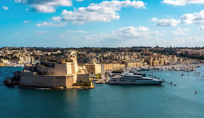 Panoramic view of La Valetta old town in a sunny day