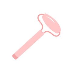 Facial massage tools circular pink gua sha roller concept, jade stone treatment vector icons, anti-aging tools symbols isolated on white background