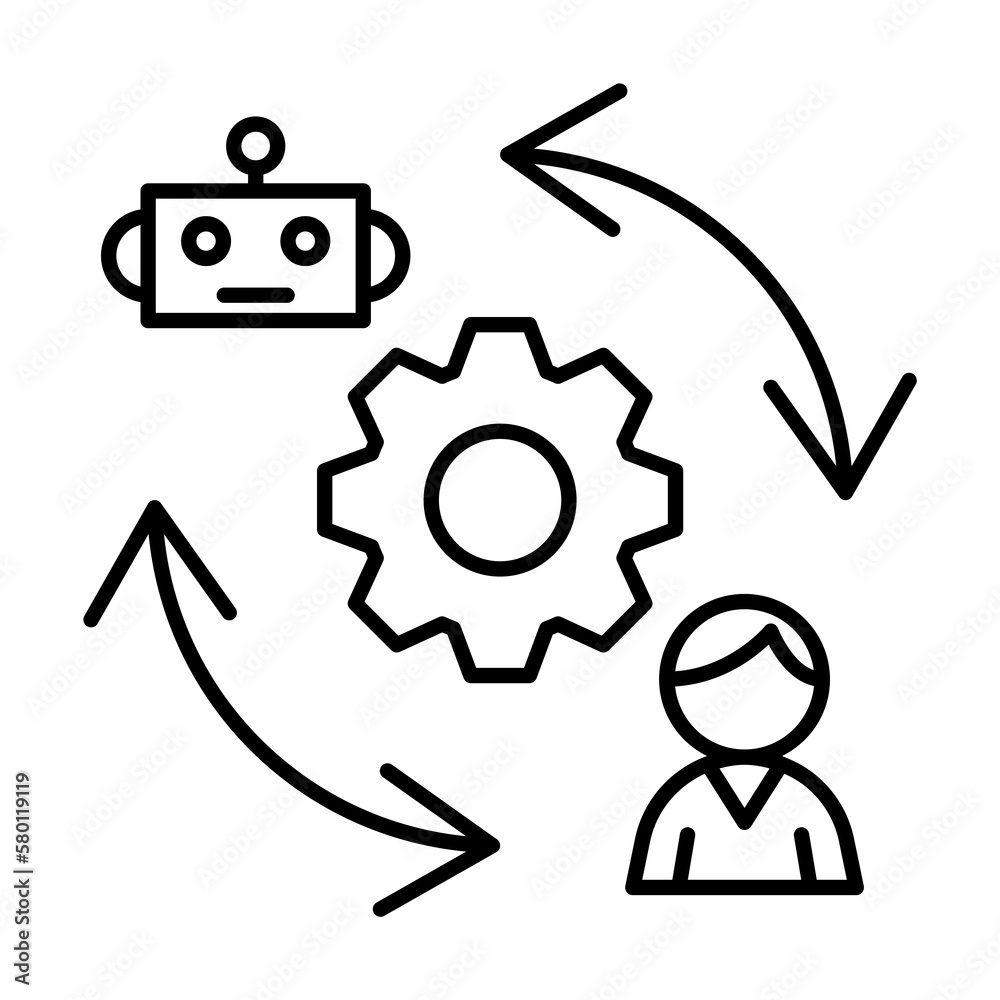 Poster gear. man robot arrows synchronizing icon. simple line, outline of artificial intelligence icons for