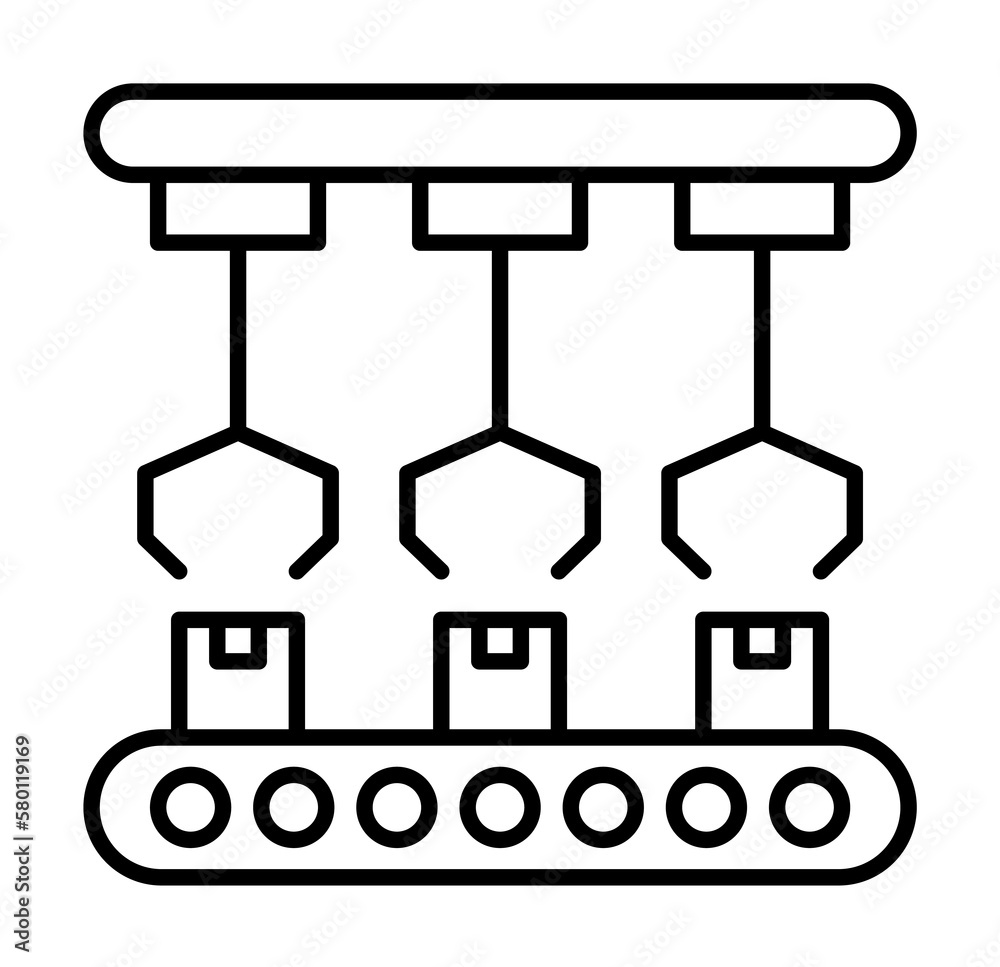 Poster robot arm box conveyor icon. simple line, outline of artificial intelligence icons for ui and ux, we
