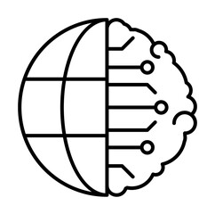 Brain Earth globe icon. Simple line, outline of artificial Intelligence icons for ui and ux, website or mobile application on white background
