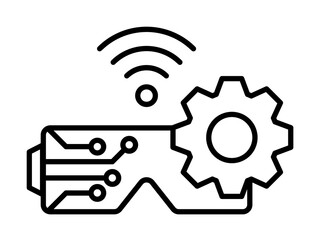 Vr glasses gear connection icon. Simple line, outline of artificial Intelligence icons for ui and ux, website or mobile application on white background