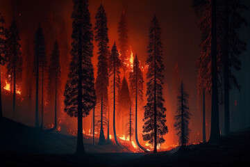 forests are burning,fire in the forest, forests are burning from the heat, Generative AI
