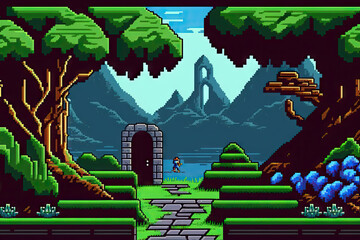 adventure game screen, retro computer games level.