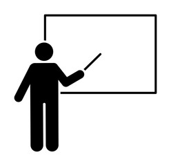 Man teacher explain board pictogram icon on white background