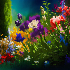 
background spring flowers flowery field. Ai Image