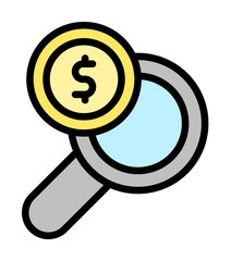 magnifier dollar coin icon. Simple color with outline elements of bankruptcy icons for ui and ux, website or mobile application on white background