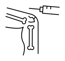 Leg injection broken icon. Simple line, outline of human skeleton icons for ui and ux, website or mobile application on white background on white background