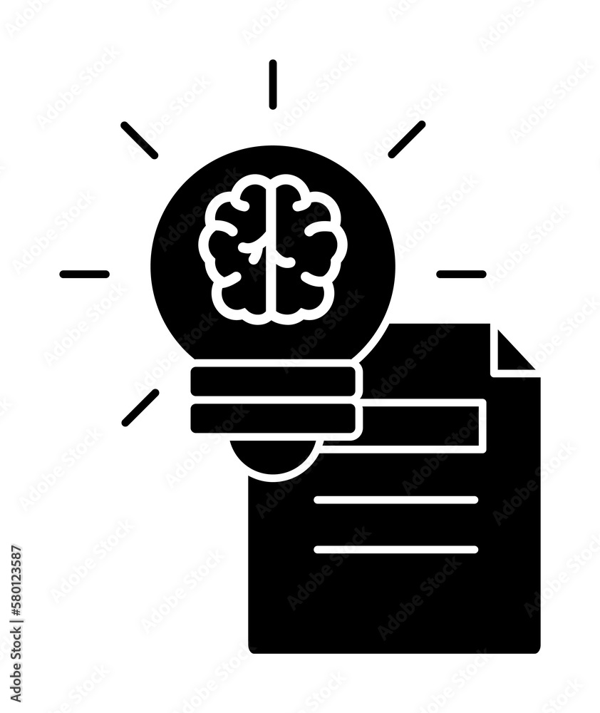 Sticker Document idea brain icon. Simple business intention icons for ui and ux, website or mobile application on white background