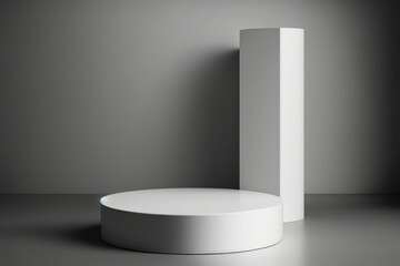 Fototapeta premium Cylinder podiums on white background. Abstract pedestal scene with geometrical. Generative AI