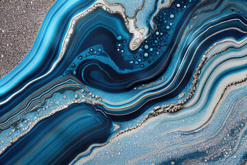 Vivid blue acrylic color liquid ink swirled abstract background with modern ravishing turbulence wavy pattern and detailed texture by Generative AI. - obrazy, fototapety, plakaty