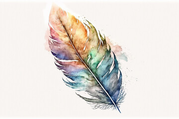 Colorful feather isolated on a white background watercolor, Generative AI