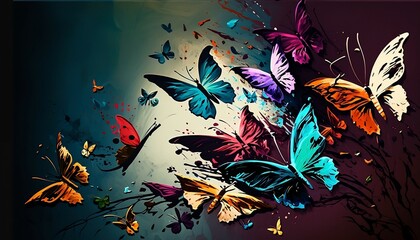 Abstract painting of butterflies, generated using Ai
