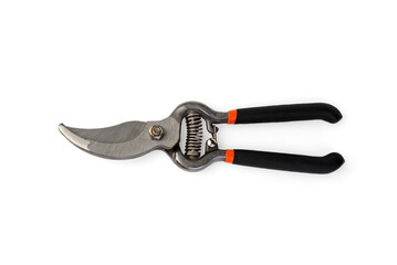 A garden bypass pruner on a white background. Top view.