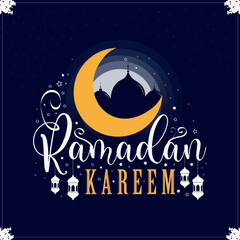 Ramadan Kareem arabic lamp design card. Greeting background decorative ornament for vector illustration, poster and banner.