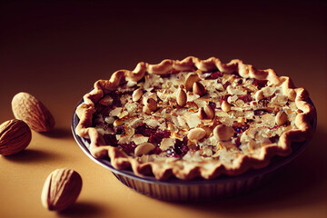 nut pie with red fruit jam