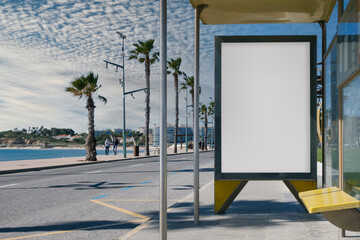 Bus stop with blank billboard - obrazy, fototapety, plakaty