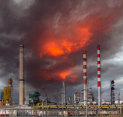 Oil refinery smoke stacks