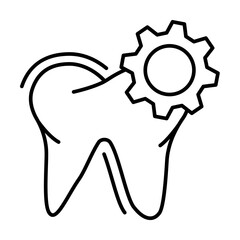 Dental treatment gear tooth icon. Simple line, outline of dentistry icons for ui and ux, website or mobile application on white background