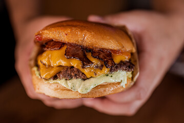 Hamburguer - Sandwich with beef burger, bacon, cheddar