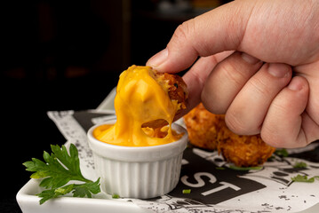 Appetizer - Breaded Chicken with Creamy Cheddar Sauce
