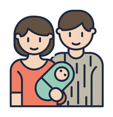 parents with baby cartoon icon. Element of family icon for mobile concept and web apps. Cartoon parents with baby icon can be used for web and mobile on white background