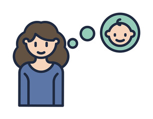 mother thinks about baby cartoon icon. Element of family icon for mobile concept and web apps. Cartoon mother thinks about baby icon can be used for web and mobile on white background